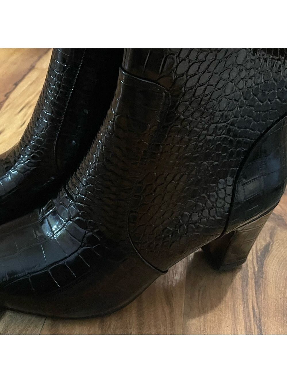 Women's Black Croc-Embossed Knee Boots - Picture 6 of 17